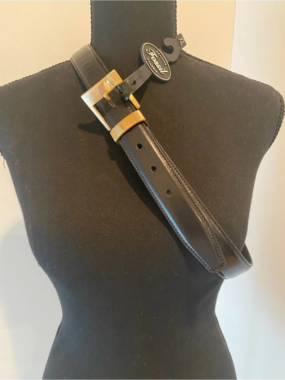 Fossil Black Leather Belt with Gold Buckle